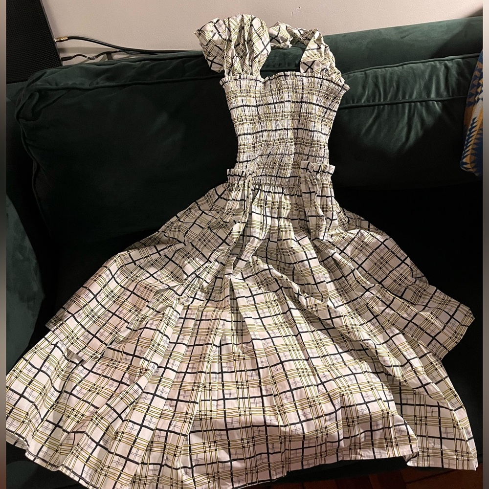 Shrimps Emma shirred checked cotton-poplin dress